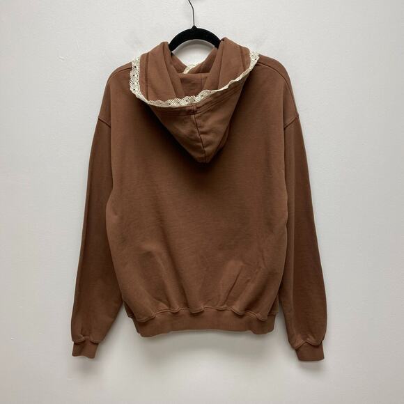 Tanner Fletcher Genderless Brown Lace Trim Pullover Hoodie & Jogger Set S $640 - Picture 12 of 16